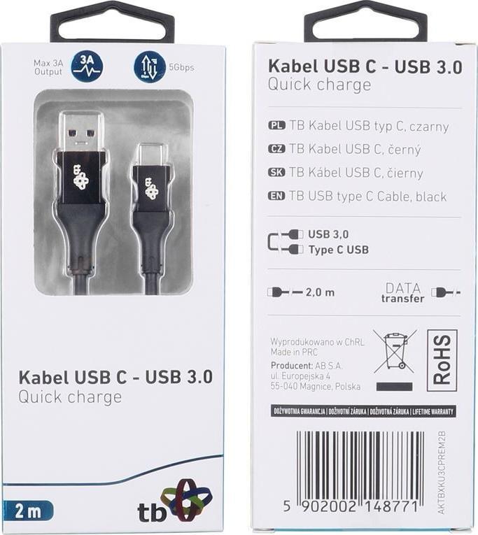 Kabel USB TB Print USB-A - USB-C 2 m Czarny (1_791088) 1_791088 (5902002148771) USB kabelis