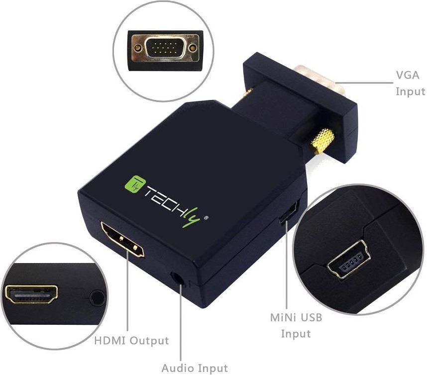 Adapter AV Techly HDMI - D-Sub (VGA) + Jack 3.5mm czarny (026517)