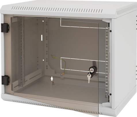 Triton 19  Szafa wiszaca jednosekcyjna RBA-09-AS5-CAX-A1 (9U  500mm gleboko??  przeszklone drzwi  kolor jasnoPelēks RAL7035)