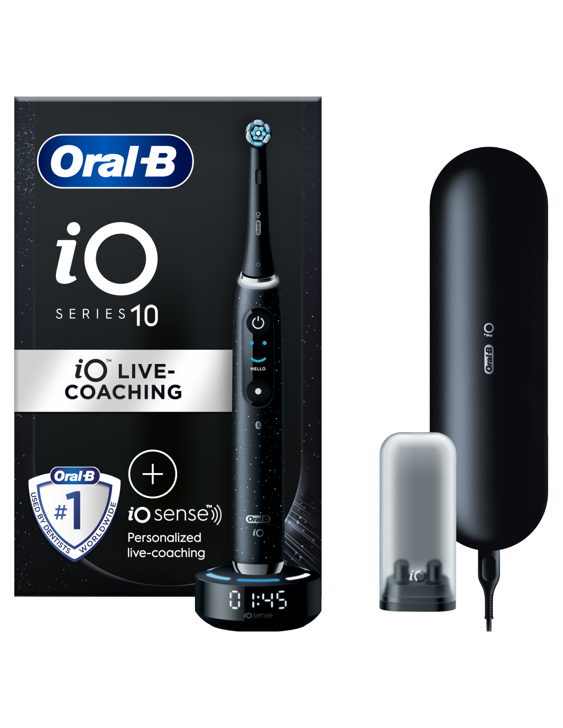 Oral-B Electric Toothbrush iO10 Series Rechargeable, For adults, Number of brush heads included 1, Cosmic Black, Number of teeth brushing mo mutes higiēnai