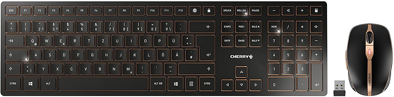 Cherry DW 9100 SLIM Wireless Desktop-Set (Tastatur und Maus,kabellos, schwarz/bronze) klaviatūra