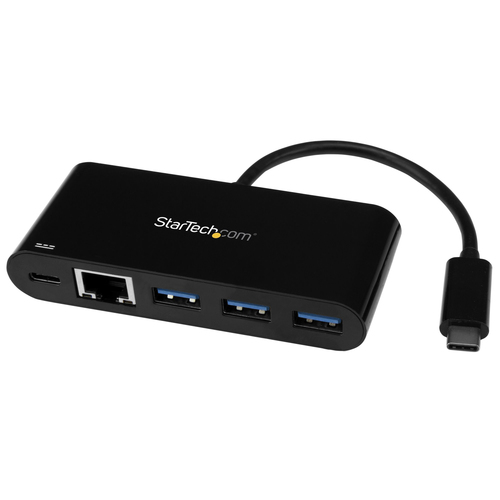 3 Port USB 3.0 Hub mit Gigabit Ethernet und Stromversorgung - USB-C (HB30C3AG... datortīklu aksesuārs