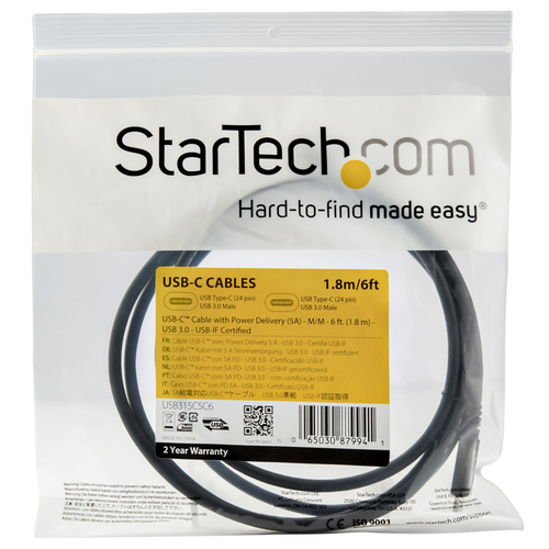 STARTECH 1.8M USB TYPE C CABLE WITH 5A PD - USB 3.0 - USB-IF CERTIFIED kabelis, vads