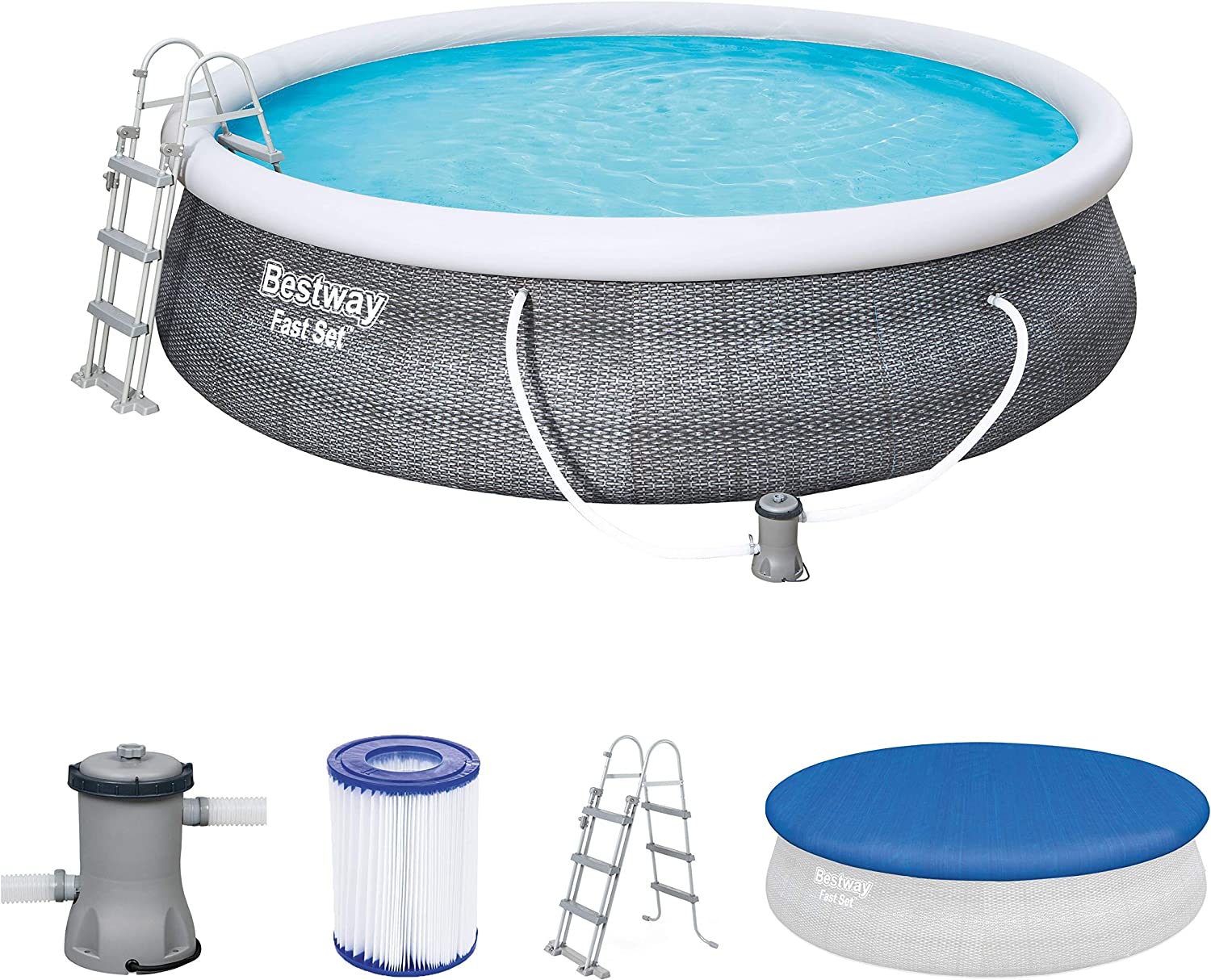 Bestway Fast Set above ground pool set, ? 457cm x 107cm, swimming pool (grey, with filter pump) Baseins