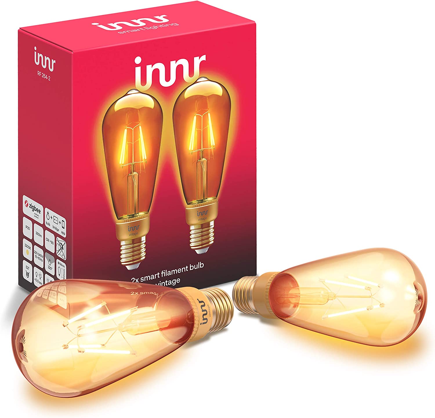 Innr Smart Filament Bulb E27 Vintage Edison, LED Lamp (2-Pack, Replaces 30 Watt) apgaismes ķermenis