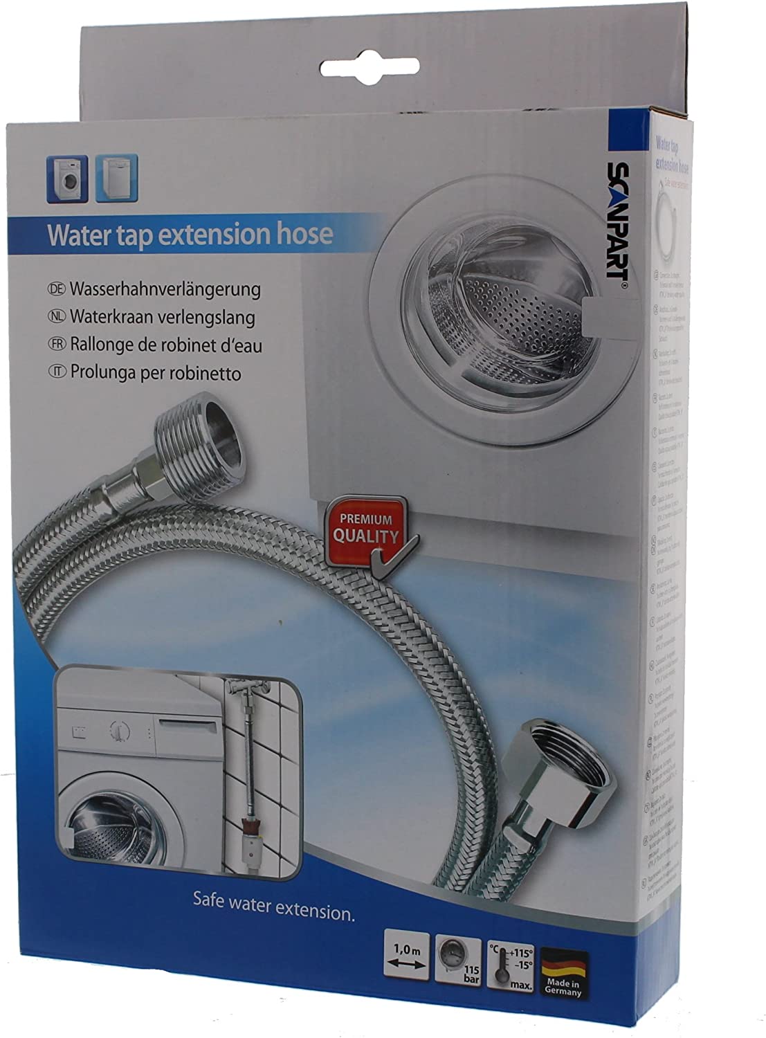 Scanpart Tap extension KTW-A, hose (stainless steel, 1 meter) 1140090100 (4012074152673) Ledusskapis