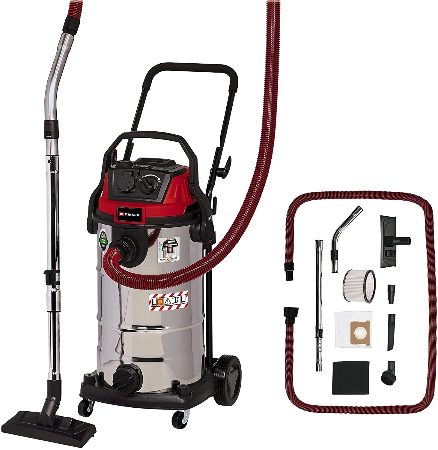 Einhell TE-VC 2340 SACL, wet/dry vacuum cleaner (burgundy red/stainless steel) 2342470 (4006825658347)