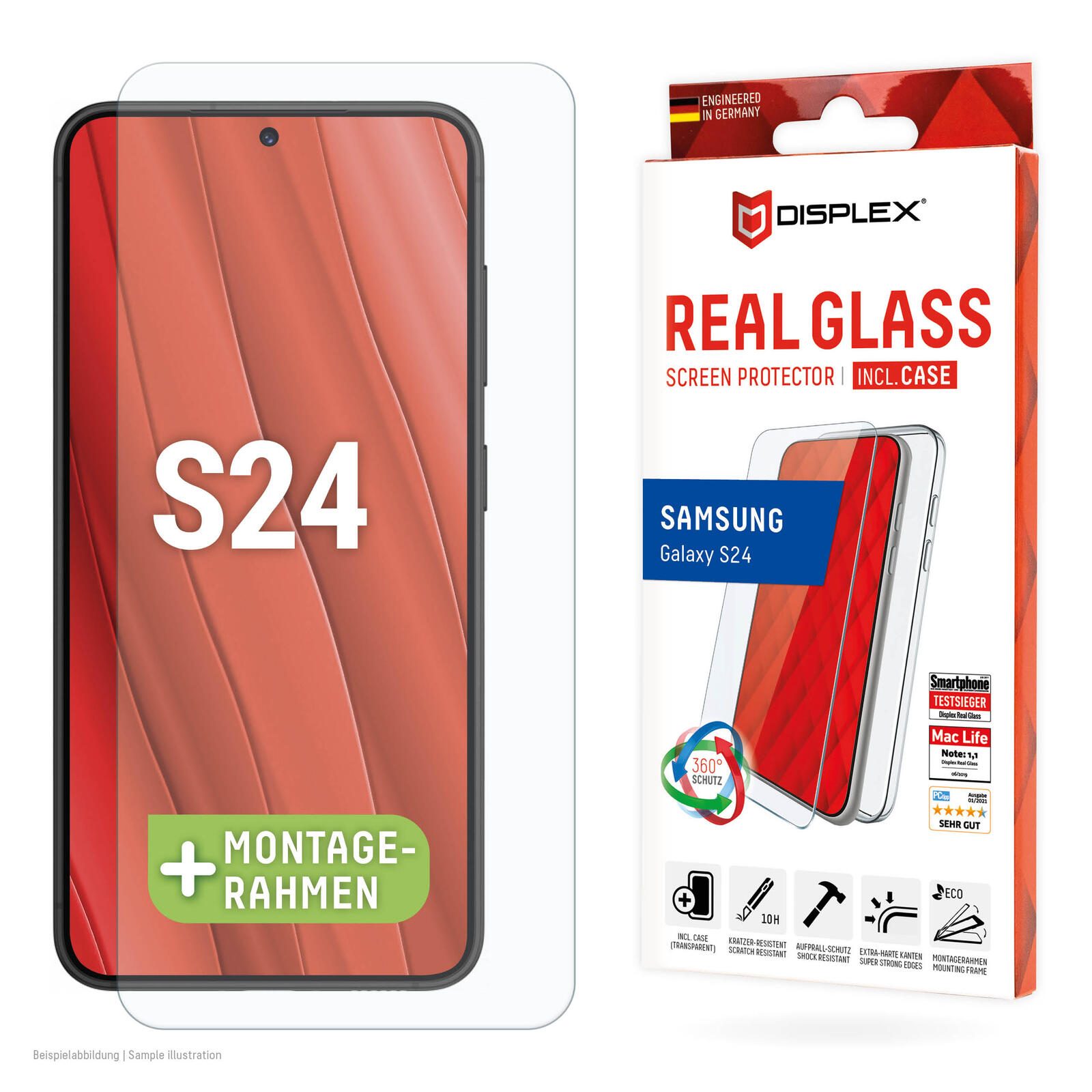 DISPLEX Real Glass + Case Samsung Galaxy S24 aksesuārs mobilajiem telefoniem