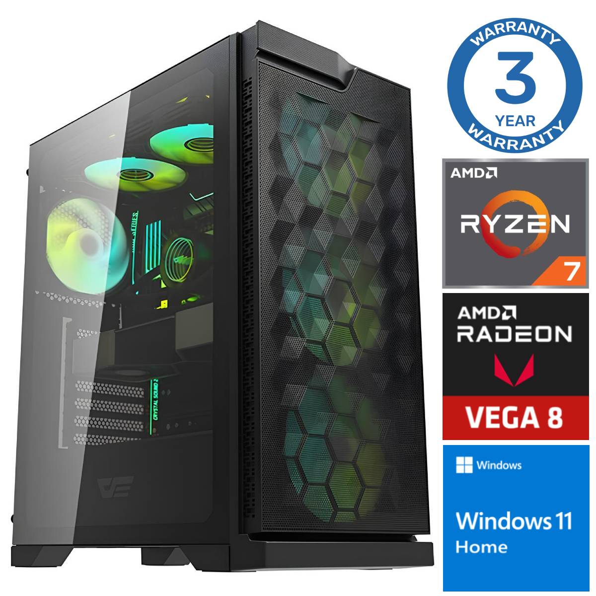 INTOP Ryzen 7 5700G 16GB 250SSD M.2 NVME+2TB Radeon RX Vega 8 WIN11 RW38336WH (7777411538336) dators