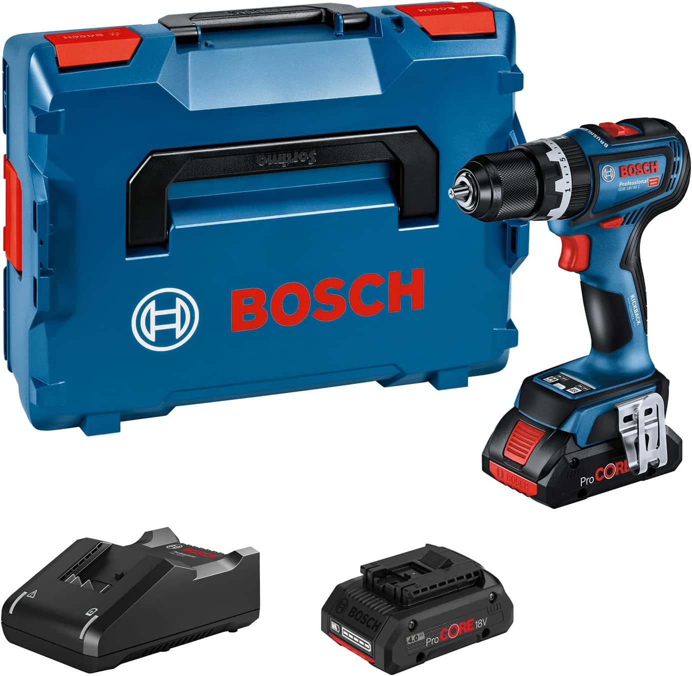 Bosch Cordless Impact Drill GSB 18V-90 C Professional, 18V (blue/black, 2x Li-Ion battery ProCORE18V 4.0Ah, in L-BOXX)