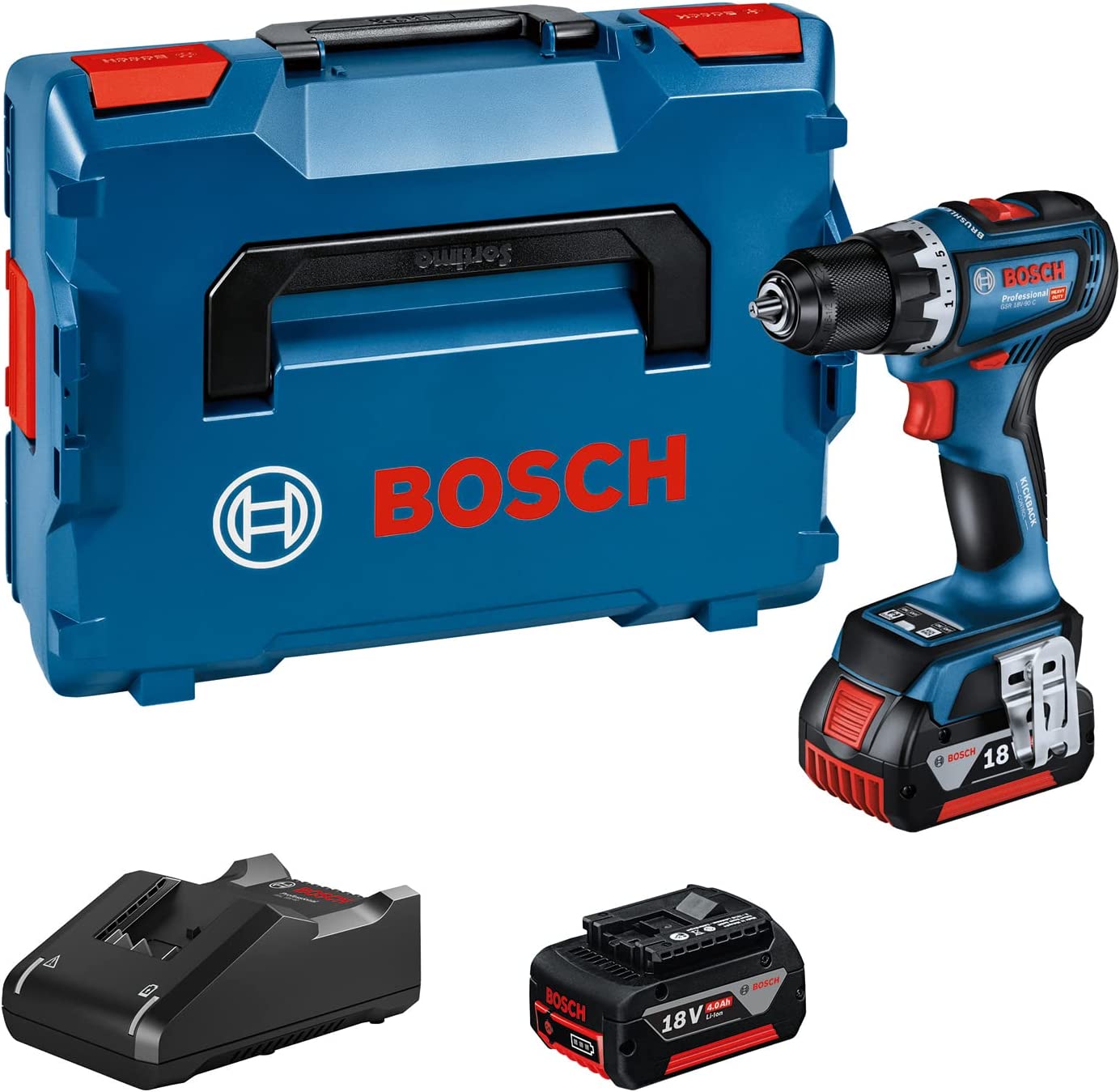 Bosch Cordless Drill GSR 18V-90 C Professional, 18V (blue/black, 2x Li-Ion battery 4.0Ah, in L-BOXX)