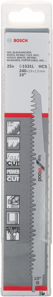 Bosch saber saw blade S 1531 L Top for Wood, 240mm (25 pieces) 2608650465 (3165140515337)