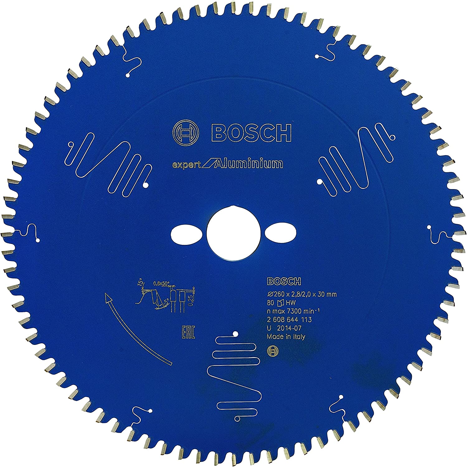 Bosch circular saw blade Expert for Aluminum, O 260mm, 80T 2608644113 (3165140796798)