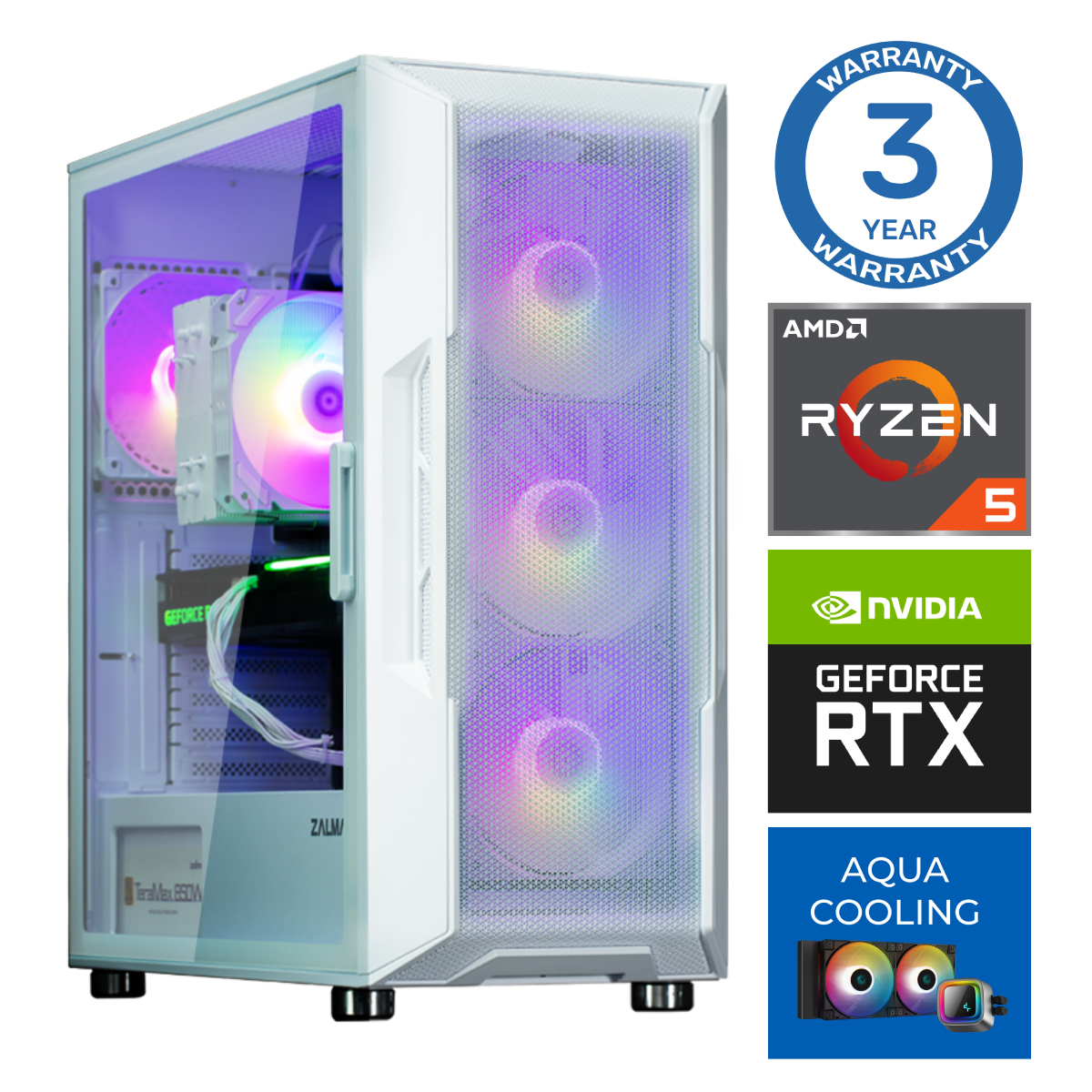 INTOP AQUA Ryzen 5 7600X 32GB DDR5 2TB SSD M.2 NVME RTX3060 12GB no-OS RW35877NS (ENS411535877) dators