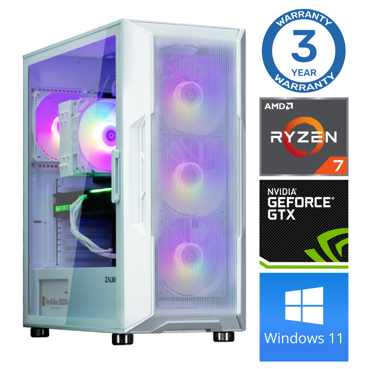 INTOP Ryzen 7 5700X 16GB 250SSD M.2 NVME GTX1650 4GB WIN11 RW35848WH (EWH411535848) dators