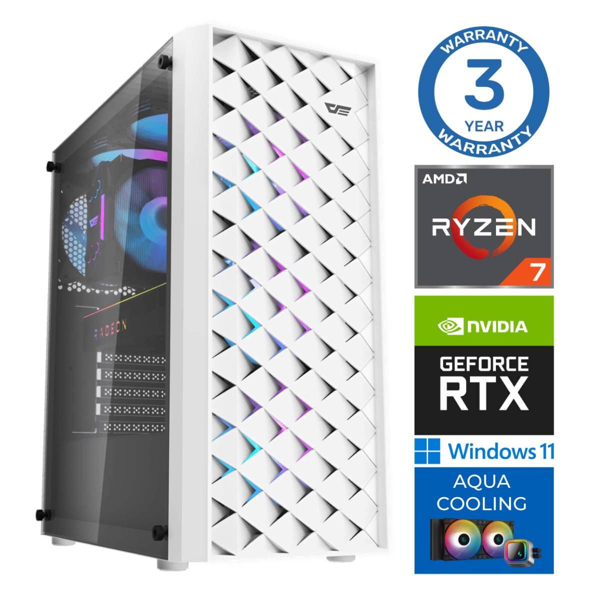 INTOP AQUA Ryzen 7 7700X 64GB DDR5 2TB SSD M.2 NVME+2TB RTX5060Ti 16GB WIN11Pro RW45067 (7777411545067) dators