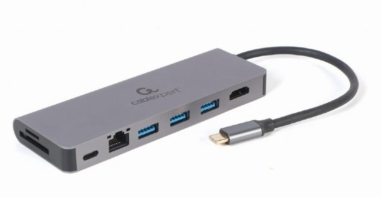 Gembird A-CM-COMBO5-05 USB Type-C 5-in-1 multi-port adapter (Hub + HDMI + PD + card reader + LAN) adapteris