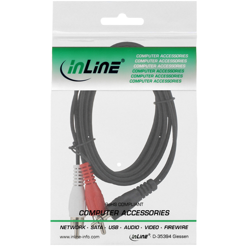 Cinch/Klinke Kabel - 2x Cinch Stecker an 3,5mm Klinke Stecker - 0,5m adapteris