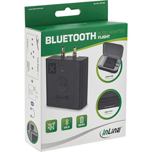 INLINE Flight Audio Adapter - Bluetooth-Adapter für Digital Player - Schwarz 4043718289578 austiņas