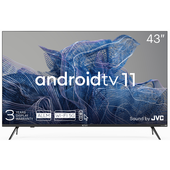 Kivi 43U750NB 43', UHD, Android TV 11, Black, 3840x2160, 60 Hz, Sound by JVC LED Televizors