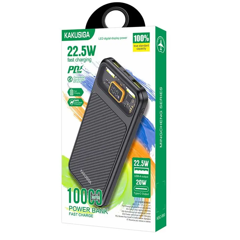 KAKUSIGA KSC-890 barošanas banka 10000mAh | 2 x USB | 22,5W melna KSC890BK (6921042130309) Powerbank, mobilā uzlādes iekārta