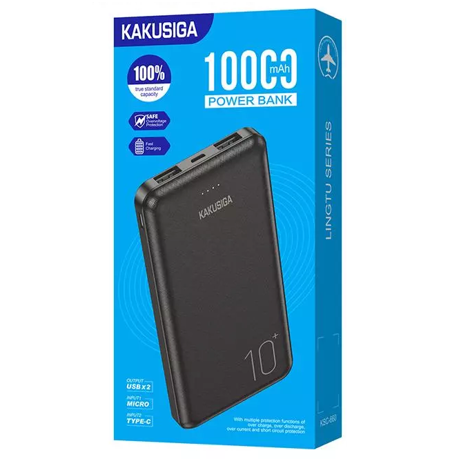 KAKUSIGA KSC-660 power bank 10000mAh | 2 x USB melns KSC660BK (6921042120720) Powerbank, mobilā uzlādes iekārta