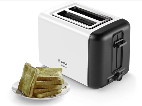 Bosch DesignLine Compact Toaster TAT3P421 Power 970 W, Number of slots 2, Housing material Stainless steel, White Tosteris