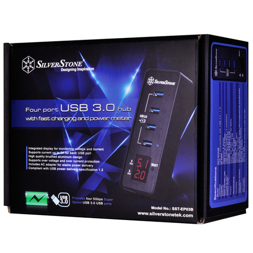 Silverstone SST-EP03 4fach USB 3.0 HUB, black USB centrmezgli