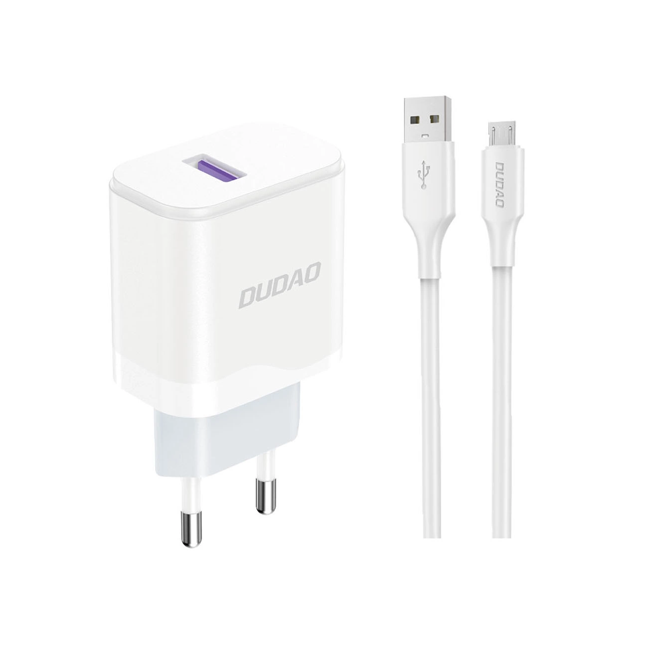 Dudao A20EU USB-A 18W wall charger - white + USB-A - micro USB cable A20EU (6976625332014) iekārtas lādētājs