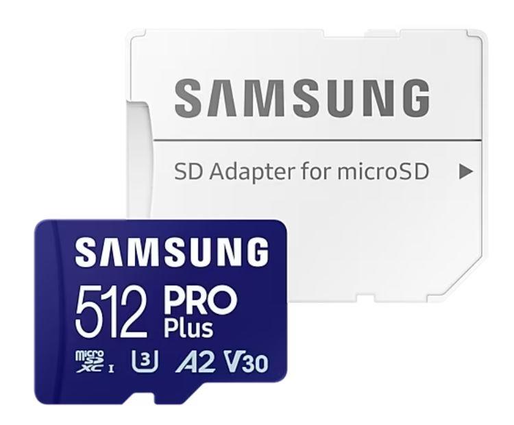 Samsung PRO Plus microSD Card with Adapter 512 GB, MicroSDXC, Flash memory class U3, V30, A2 atmiņas karte