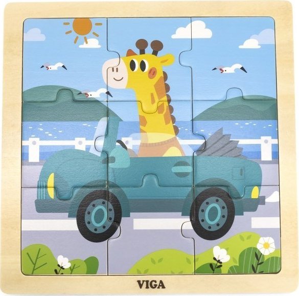 Viga Toys VIGA Poreczne Drewniane Puzzle Zyrafa w aucie 9 elementow 44629 (6971608446290) bērnu rotaļlieta