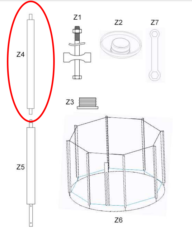 Zipro Gorny slupek stelaza siatki zewnetrznej do trampoliny 8FT/252cm 5825219