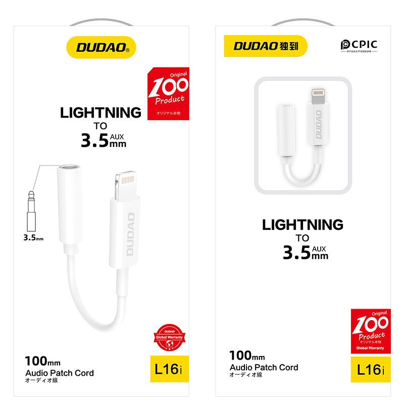 Dudao Converter Adapter from Lightning to headphones jack 3,5 mm (female) white (L16i white) USB kabelis