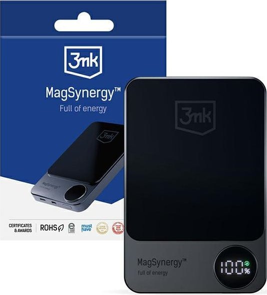 3MK MagSynergy 10000mAh Black MagSafe Powerbank, mobilā uzlādes iekārta