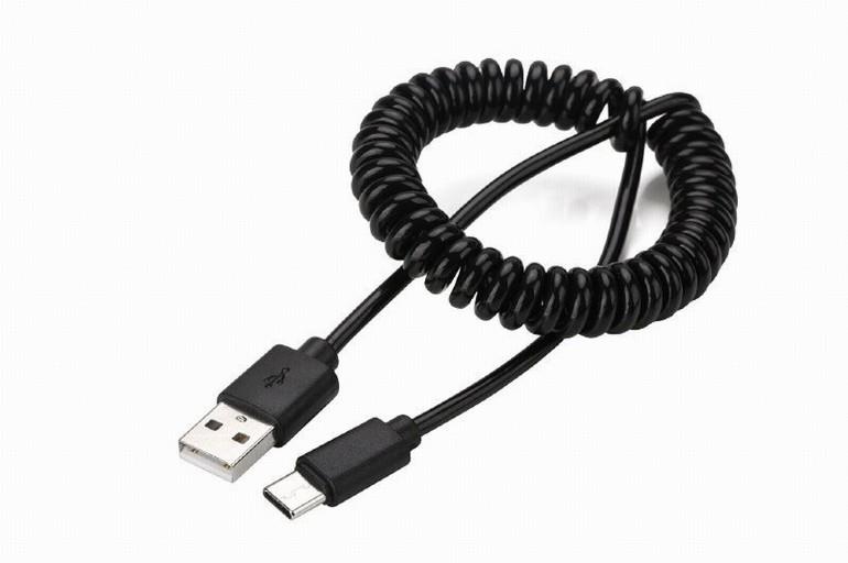 Gembird Coiled USB Type-C cable, 0.6 m, black USB kabelis