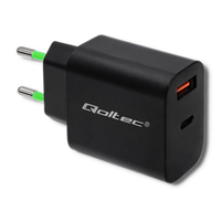 Qoltec 51713 Charger | 18W | 5-12V | 1.5-3A | USB type C PD | USB QC 3.0 | Black iekārtas lādētājs