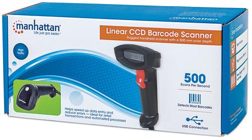 Manhattan CCD Barcode Scanner, 50 cm scan depth, red LED, USB svītru koda lasītājs