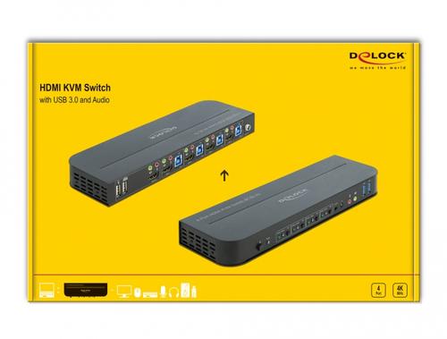 DeLOCK HDMI KVM Switch 4K 60 Hz with USB 3.0 and audio, KVM switch KVM komutators