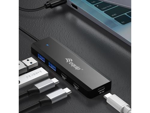 Equip USB-Hub 4-Port 3.2/C->2x USB-C,2x USB-A o.Netzteil  sw USB centrmezgli