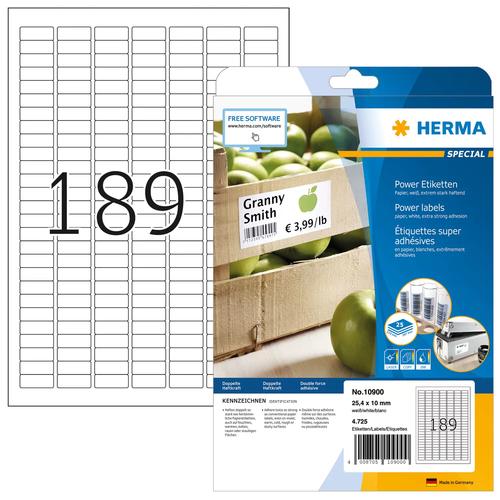 HERMA Labels A4 25,4x10 mm white extra strong adhesion paper matt 4725 pcs. 4008705109000 10900 (4008705109000) printeris