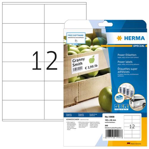 HERMA Labels A4 105x48 mm white extra strong adhesion paper matt 300 pcs. 4008705109086 10908 (4008705109086) printeris
