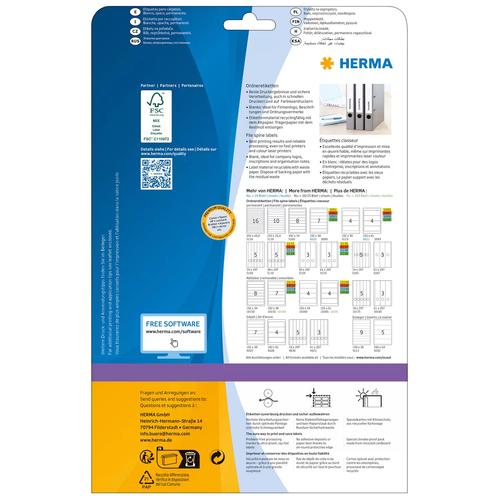 HERMA Ordneretiketten A4 white 61x297 mm ablosb. opak  75 St. biroja tehnikas aksesuāri