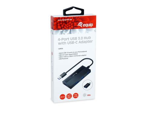 Equip USB-Hub 4-Port 3.0  ->4x3.0 +TypC A o.Netzteil schwarz USB centrmezgli