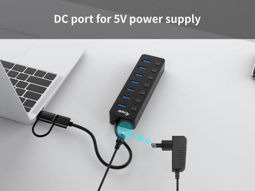 Equip USB-Hub 7-Port 3.2  ->7x3.2 inkl USB-C Adapter schwarz USB centrmezgli