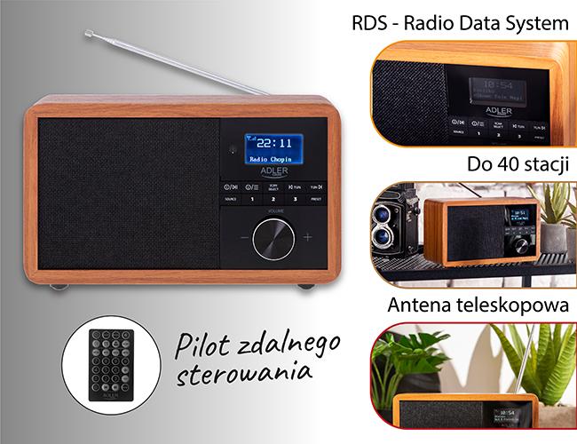 Adler AD 1184 radio Portable Digital Black, Wood radio, radiopulksteņi