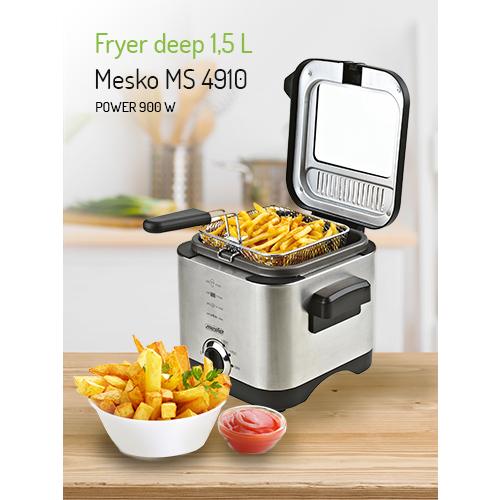 Mesko | Deep Fryer | MS 4910 | Power 900 W | Capacity 1.5 L | Silver ritēšanas iekārta