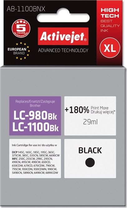 ActiveJet AB-1100BNX | Black | 29 ml | Brother LC1100BK,LC980BK kārtridžs