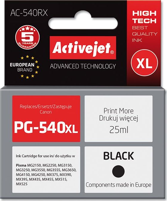 Action ActiveJet AC-540RX (Canon PG-540XL)  Ink Cartridge, Black kārtridžs