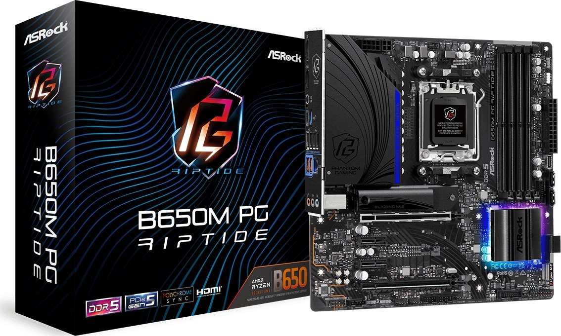 Asrock B650M PG Riptide AMD B650 Socket AM5 micro ATX pamatplate, mātesplate