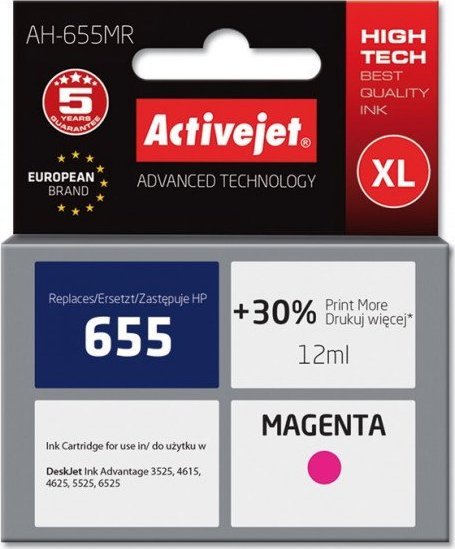 ActiveJet AH-655MR kārtridži magenta for drukarki HP (zamiennik HP 655 CZ111AE) Premium toneris